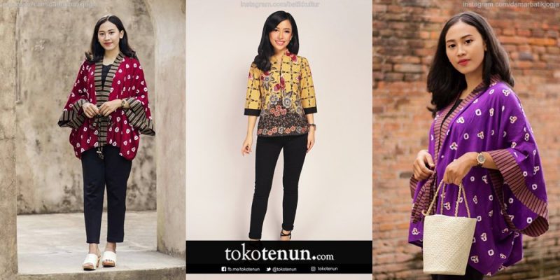 model outer kimono lurik batik wanita modern simple