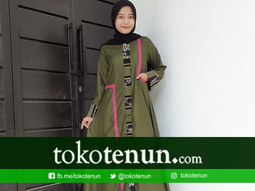model gamis tenun kombinasi polos untuk wanita