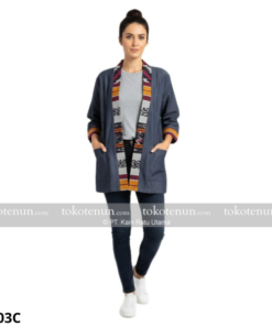 Outer Kimono Jeans Kombinasi Tenun FE403C